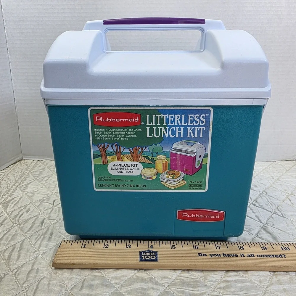 Vintage Teal Rubbermaid Sidekick Mini Cooler Litterless Lunch Kit Model 1766